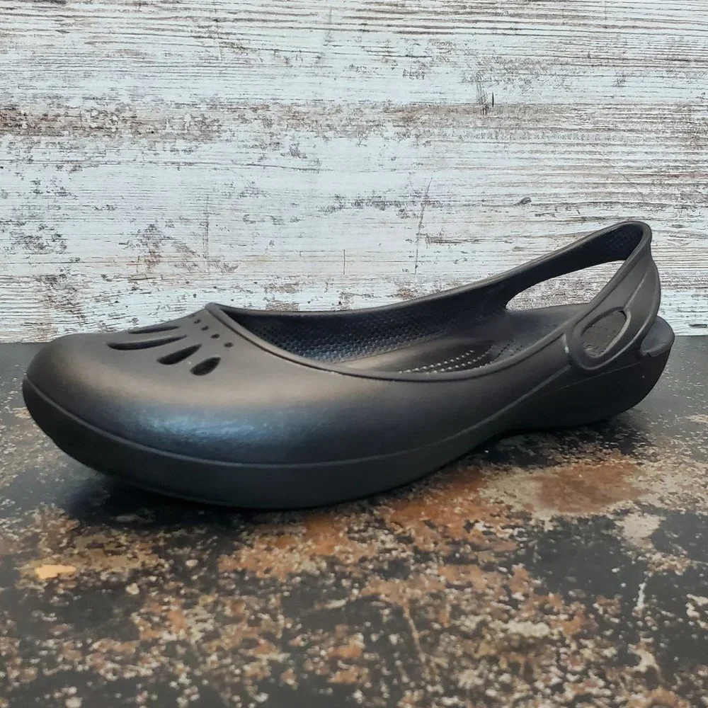 Womens Crocs Flats Shoes Sz 10 Used Black Foam Rubber Slip On Loafers